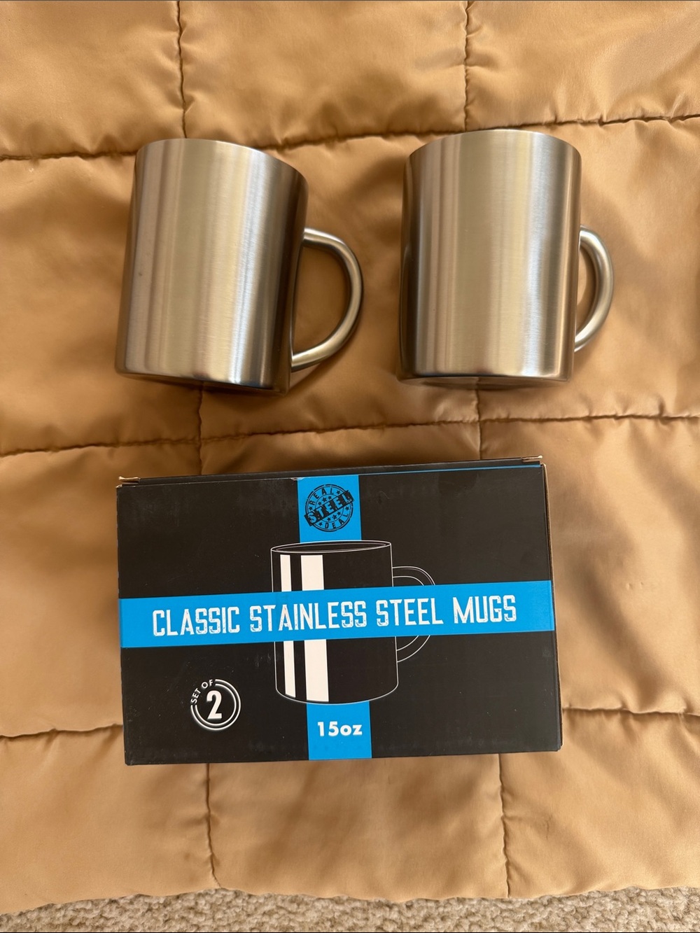 Classic Stainless Steel Mugs (Set of 2) - Brushed stainless steel 15oz